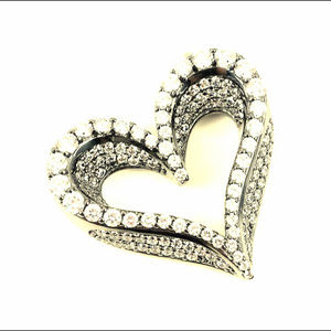 Sterling Silver 3D Pave Set Heart Pendant